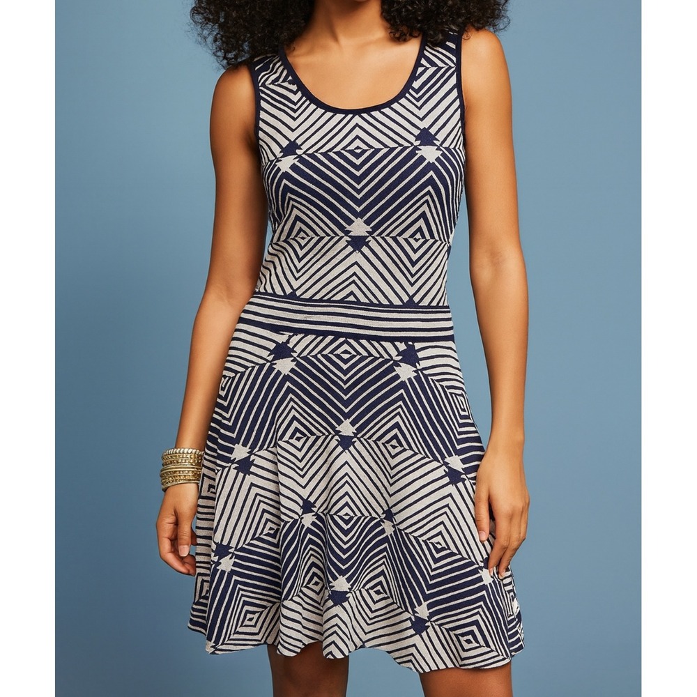 Chelsea & Violet sz M Womens Navy Patchwork Aztec Sleeveless Dress Bohemian Fall